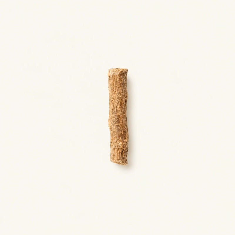 A single small piece of Ashwagandha centered on a plain off-white background.